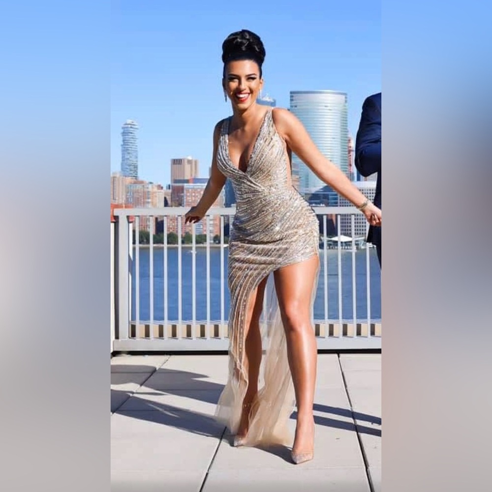 Jovani Gold Beaded Sequin Evening Gown - Picture 13 of 16